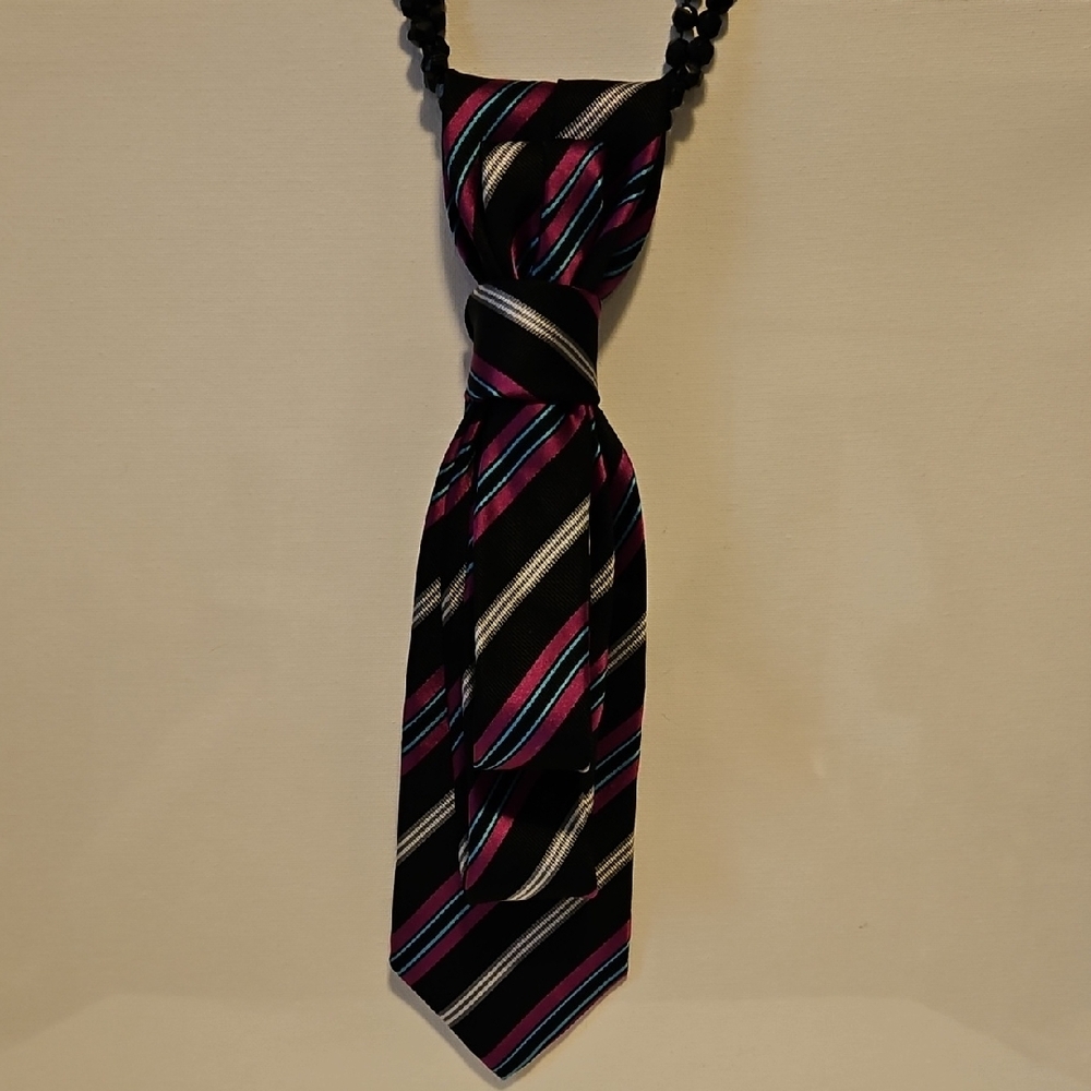 Ladies Tie Necklace Striped Black and Pink Tie Bocara